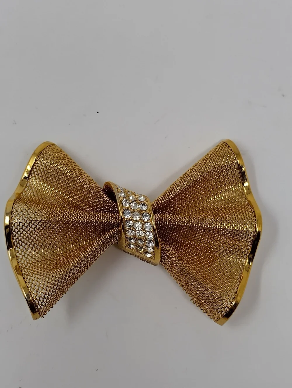 Givenchy Gold Tone Mesh Bow With CZ Crystal Brooch - Picture 2 of 4